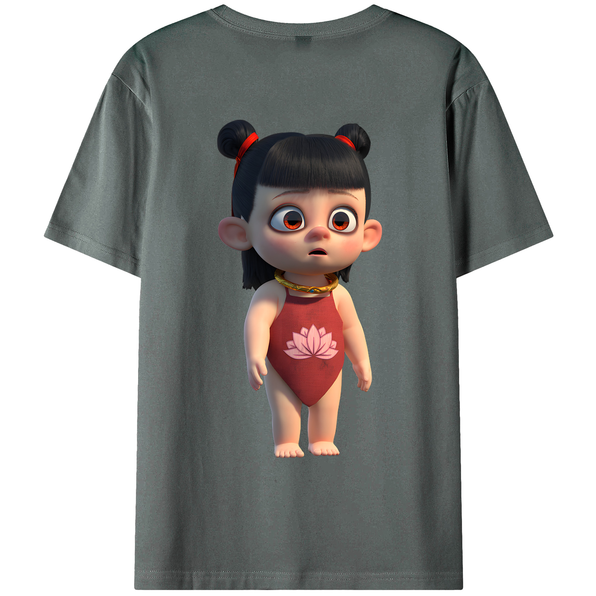 （画像用） Ne Zha 2 ナタ 魔童の大暴れ 綿100％ メンズ半袖Tシャツ（バックプリント） 通気性